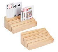 PH PandaHall Confezione da 2 supporti per carte da gioco in legno di pino, 4 scomparti per carte a mani libere, organizer per famiglie, adulti, anziani, Canasta Bridge Poker, feste, 15 x 8 cm