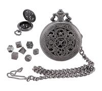 PH PandaHall DND, set di dadi per ingranaggi cavi, 7 pezzi, mini cubi in metallo con catena per orologi da tasca per dungeon e dragon, giochi di ruolo e accessori per giochi da tavolo, regalo