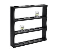 PH PandaHall Espositore in legno per bicchierini da liquore, 4 ripiani, montaggio a parete, 24 scomparti, per casa, bar, cucina, espositore regalo, nero, 42 x 43 x 7,6 cm