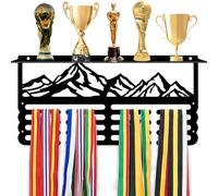 PH PandaHall Espositore per Medaglie e Trofei Moutain Peak con Gancio, Porta Medaglie con Ripiano per Trofei per Oltre 60+ Medaglie Ripiano per Nastri