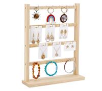 PH PandaHall Espositore per Orecchini in Legno 4 Piano Espositore per Gioielli per Venditori con 24 Ganci per Orecchini Collane Bracciali Portachiavi, 29.8x8.4x37.1cm