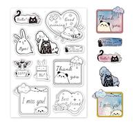 PH PandaHall Greeting Words Clear Stamps Set 10pz Simpatici Animali con Scatola di Dialogo con Parole di Benedizione Timbri In Gomma Trasparenti per La Creazione di Biglietti e Scrapbooking
