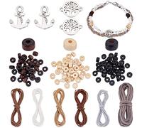 PH PandaHall Kit Bracciali Avvolgenti per Uomo Donna, Kit per La Creazione di Braccialetti In Pelle con Cordino di Perline di Legno Tonde Piatte per La Realizzazione di Braccialetti Tribali