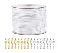 PH PandaHall Kit Cordino Cerato con Chiusura per Gioielli, 45.7m 2mm Fili di Cotone Cerato Bianco 20pz Fermagli a Moschettone per Collane per La Creazione di Gioielli