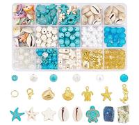 PH PandaHall Kit per la creazione di gioielli oceanici, 357 perline a forma di stella marina, tartaruga, sirena, ciprea, conchiglia, perline per braccialetti estivi e per la creazione di gioielli e