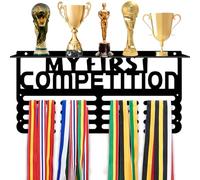 PH PandaHall My First Competition Medal And Trophy Display Rack con Gancio per Medaglie, Cornice per Medaglie con Ripiano per Trofei per Oltre 60+ medaglie Premi Nastri