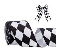 PH PandaHall Nastro A Quadri Bianco e Nero Da 10.9 m, Nastro In Gros-Grain con Stampa Rombo e Diamante Da 3.81 cm per Decorazioni Da Corsa con Ghirlande, Incartamento di Regalo