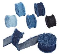PH PandaHall Nastro in denim, 5 colori rustici con frange sfilacciate, blu e nero, 9,1 m x 3 cm, tessuto Jean per cucito, tappezzeria, confezioni regalo, bouquet, decorazioni per feste e artigianato