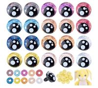 PH PandaHall Occhi di sicurezza glitterati da 25 mm, 20 pezzi, 10 colori, grandi amigurumi, occhi piatti rotondi all'uncinetto, con rondelle, per animali di peluche, burattini, orsi, fai da te, amanti