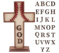 PH PandaHall Ornamenti A Forma di Croce Da Baseball In Legno per Artigianato Pentecost, Supporto Da Tavolo A Croce con 26 lettera Regalo di Baseball Centrotavola per Battesimo Decorazione 26.5x16.5cm