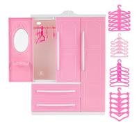 PH PandaHall Rosa Mini Mobili Armadio Piccolo Armadio in Plastica Mini Organizzatore di Abbigliamento Armadio Decorativo con 40pcs Grucce 4 Rosa Grucce di Plastica per Carino Mobili Accessori Regalo