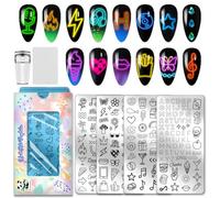 PH PandaHall Set di 4 timbri per unghie con fiori, lettere, per nail art, a forma di stella, a forma di cuore, per manicure, per fai da te, per manicure da donna