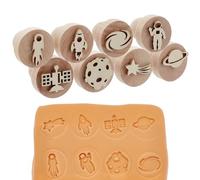 PH PandaHall Set di 8 Timbro di Legno Naturale per Argilla Timbro Rotondo A Pianeta Spaziale Piccolo Timbri con Razzo Astronauta Timbri di Ceramica con Manico per Artigianato Argilla Ceramica 43x38mm