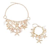 PH PandaHall Set di Collana Bracciali Conchiglia con Stella Marina Strass Acrilico in Lega e Perla in Vetro con Catena in Ferro Chiusure Aragosta Gioielli da Spiaggia Mare Dorato