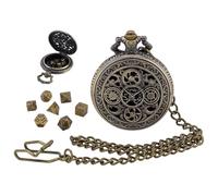 PH PandaHall Set di dadi DND Cassa di Orologio Hollow Gear 7pcs Mini Dado in Metallo con Catena di Orologio da Tasca per Dungeon e Draghi Accessori per Giochi da Tavolo Ruolo Regalo, Bronzo Antico,