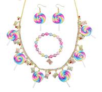 PH PandaHall Set di Gioielli Caramelle per Donne Novità Collana Lecca-Lecca Braccialetto e Orecchini con Pendente Perline Colorate Accessori Costume Dolce per Favori Festa Halloween Estiva