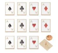 PH PandaHall Spille smaltate a forma di carte da gioco, 4 stili, 12 pezzi, spille da poker con asso, spille da bavero a carte da gioco, picche, cuori rossi, fiori, spilla quadrata per zaino, vestiti