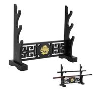 PH PandaHall Supporto per Spada Espositore per Katana In Legno A 3 Livello Supporto per Spada Da Samurai Giapponese con Drago D'Argento per Spade Katana Wakizashi Tanto Genji, Nero, 1 pacco