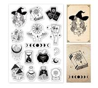 PH PandaHall Tarocchi Timbro Trasparente, Moon Witch Carte per Timbri In Silicone Parole Timbri In Gomma Timbri Trasparenti per La Creazione di Carte Decorazione di Album Fotografici Fai-Da-Te