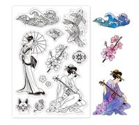 PH PandaHall Timbri Trasparenti In Silicone Stile Orientale, Timbro In Gomma con Fiori di Ciliegio Ukiyo-e Timbro In Silicone Timbri Trasparenti per La Creazione di Cartoline Fai Da Te 16x11cm