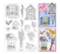 PH PandaHall Timbro A Tema Giardino Timbri Artigianali Trasparenti Motivi per Finestre di Fiori Timbri In Gomma per La Realizzazione di Cartoline Primavera Estate, 16x11cm
