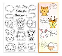 PH PandaHall Timbro Trasparente Cartoon Animals, Timbro In Silicone con Elefante, Pecora, Leone, Coniglio, Scatola di Dialogo, Timbro In Gomma per La Realizzazione di Biglietti D'Invito, Libro
