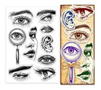 PH PandaHall Timbro Trasparente Face Five Senses Timbro In Silicone Trasparente Occhio Sopracciglio Labbra Orecchie Naso Sigilli In Gomma per Creazione di Biglietti Artigianato Scrapbooking 16x11cm