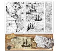 PH PandaHall Timbro Trasparente Mappa, Timbro In Silicone con Mappa Globale Vintage, Timbro Trasparente per Barche A Vela, Timbro Artigianale Trasparente per Diari, Scrapbooking, 21x14.8cm