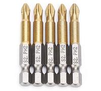 PH2 Screwdriver Bits Set of 5 | Coated Non - Skid Tips | 1/4 Inch Hex Shank for Electric Screwdrivers/Drills/Hand Tools | 50mm Alloy Steel