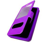 PH26 - Cover per Samsung Galaxy A30s extra sottile X2, con finestra in eco pelle di qualità, per Samsung Galaxy A30s, con fermutura magnetica e impunture, colore: Viola