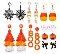 PHALIN Set di orecchini di Halloween, ragnatela, zucca, fantasma, pipistrello, orecchini a perno per donne, set di gioielli di Halloween per feste, Metallo, Cristallo