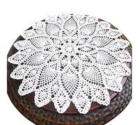 Phantomon Sottobicchieri rotondi in pizzo da 50,8 cm, realizzati a mano all'uncinetto, per tavoli e divani, 100% cotone (bianco)