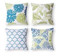 Phantoscope New Living - Set di 4 federe decorative per cuscino, 45 x 45 cm, 4 pezzi (confezione da 1), colore: blu e verde