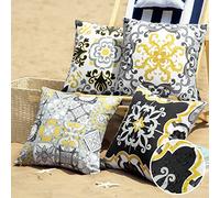 Phantoscope Set di 4 federe decorative impermeabili per esterni, geometriche, stile bohémien, per mobili da giardino, tende, ombrelloni, grigio e giallo, 45,7 x 45,7 cm