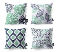 Phantoscope Set di 4 federe decorative per cuscino serie New Living, motivo geometrico, 45 x 45 cm, colore: blu ciano