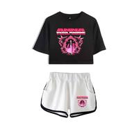 PHARCOYOU Anna Pepe Merch 2025 Anna Vera Baddie Tour Manica Corta Crop Top+Pantaloncini Set Due Pezzi Top Set Donna, Bianco e nero, L