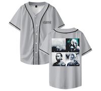 PHARCOYOU Gunna The Last WUN Album Merch Baseball Jersey Scollo a V Manica Corta Abbottonatura Camicie Donna Uomo Streetwear Top, Grigio, M