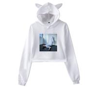 PHARCOYOU Jenny Hval Iris Silver Mist Album Felpa con cappuccio Orecchie di Gatto Felpe con cappuccio Manica Lunga Crop Top Abbigliamento Donna, bianco, M