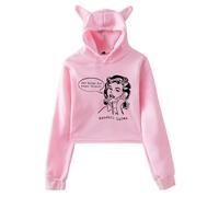 PHARCOYOU Kendall Lujan Sad Songs For Happy People Felpa con cappuccio Orecchie di gatto Felpa con cappuccio Manica Lunga Crop Top Vestiti da donna, rosa, M