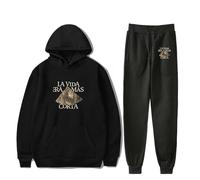 PHARCOYOU Milo J La Vida Era Mas Corta Album Felpa con Cappuccio Pantaloni Jogger Set Due Pezzi Felpe+Pantaloni della Tuta Donna Uomo Set, Nero , XL