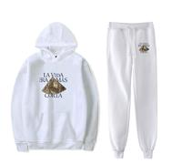 PHARCOYOU Milo J La Vida Era Mas Corta Album Felpa con Cappuccio Pantaloni Jogger Set Due Pezzi Felpe+Pantaloni della Tuta Donna Uomo Set, bianco, 4XL