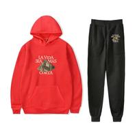 PHARCOYOU Milo J La Vida Era Mas Corta Album Felpa con Cappuccio Pantaloni Jogger Set Due Pezzi Felpe+Pantaloni della Tuta Donna Uomo Set, Rosso e nero., L