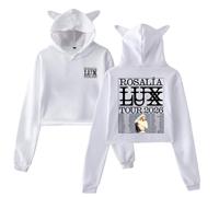 PHARCOYOU Rosalia LUX Tour 2026 Felpa con cappuccio Femminile Orecchie di Gatto Felpe con Cappuccio Manica Lunga Crop Top Vestiti Donna, bianco, XL
