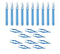 Pharma[+] Set Chirurgico: 10 Bisturi Sterili + 10 Pinzette Sterili in Polipropilene Blu