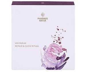PHARMOS NATUR Love Your Age Set natalizio “Repair & Glow Ritual” (balsamo 50 ml + scrub 3 ml + siero 5 ml)