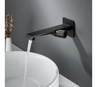 PHASAT Rubinetto Bagno Lavabo a Parete in Ottone Miscelatore Lavabo Bagno Nascosto Nero con Bocca di Prolunga Miscelatore Monocomando per Lavabo PTMP10B