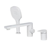 PHASAT Rubinetto per Bordo Vasca 3 Fori Blanco con Doccia a Mano Miscelatore Bordo Vasca Girevole a 360° Miscelatore in Ottone per Bagno Caldo e Freddo Regolabile PTBW22E