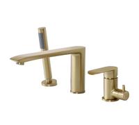 PHASAT Rubinetto per Bordo Vasca 3 Fori Miscelatore Vasca da Bagno con Doccetta set soffione doccia oro spazzolato