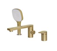 PHASAT Rubinetto per Bordo Vasca 3 Fori Miscelatore Vasca da Bagno con Doccetta set soffione doccia oro spazzolato PTBG24E