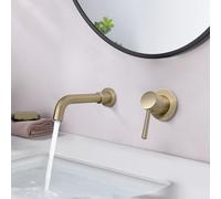 PHASAT Rubinetto per Lavabo a Muro,Miscelatore Lavabo 2 Fori a Muro, Rubinetto Bagno Lavabo a Parete in Ottone, Rubinetti Lavello Girevole 360°,Oro PTBB06LG
